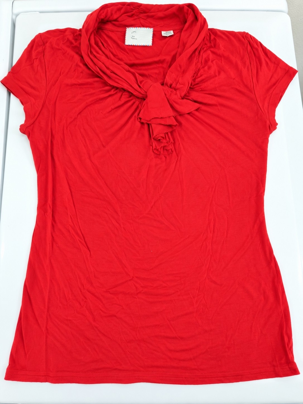 Anthropologie Red Short-Sleeve Knot-Neck Tee